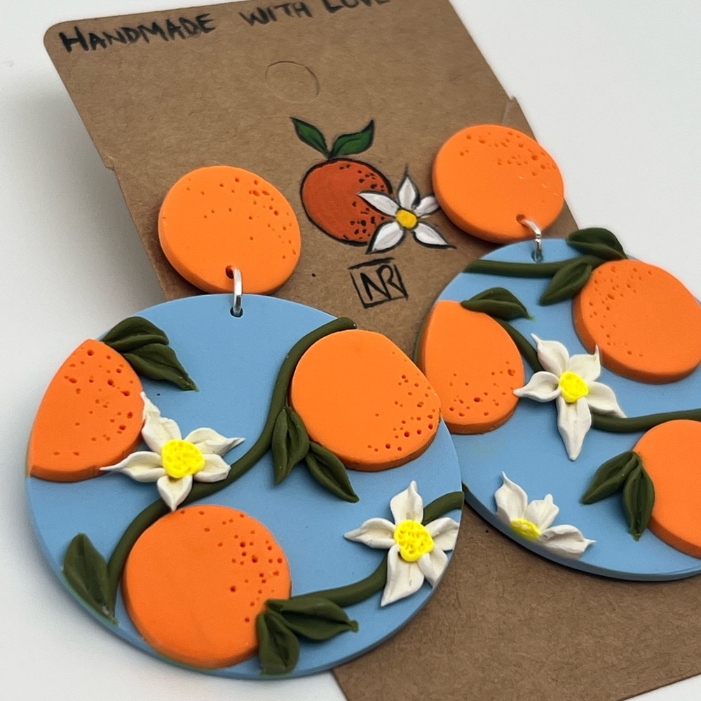Handmade Polymer Clay Orange Statement Earrings